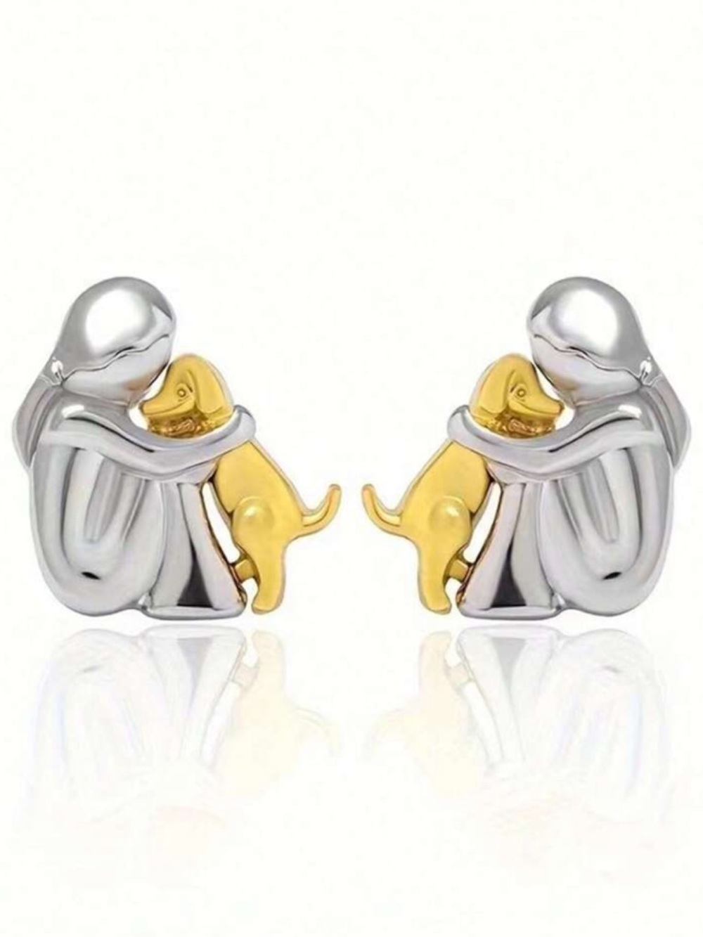 Silver and Gold Hugging Dog Stud Earrings